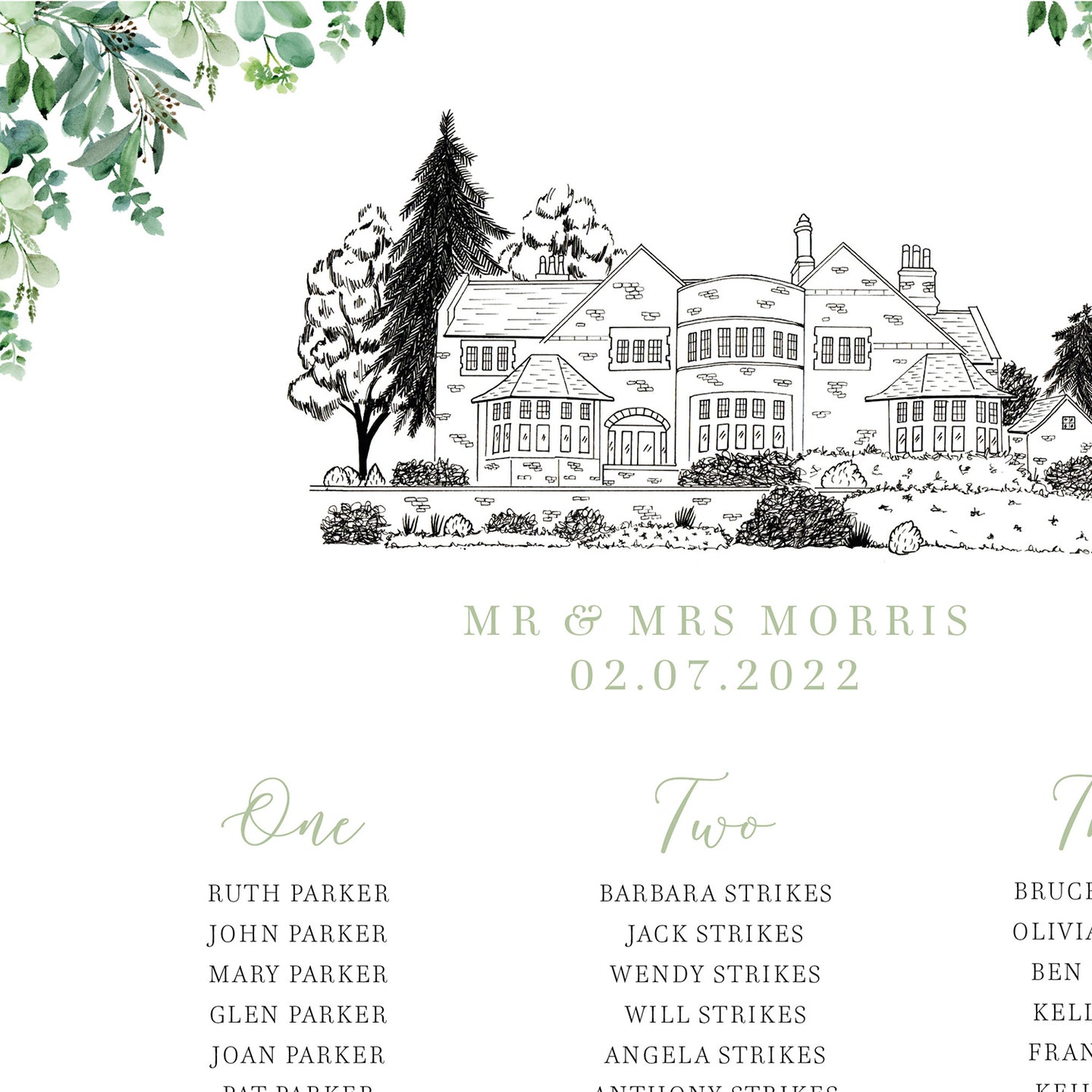 Sage Foliage Table Plan With Venue Drawing